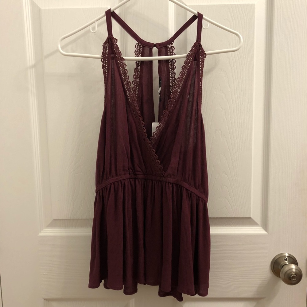 Maroon Low-Cut, Crochet Trim Top NWT